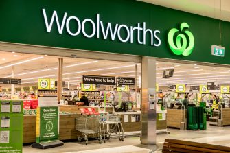 Exterior view of Woolworths supermarket in Australia.