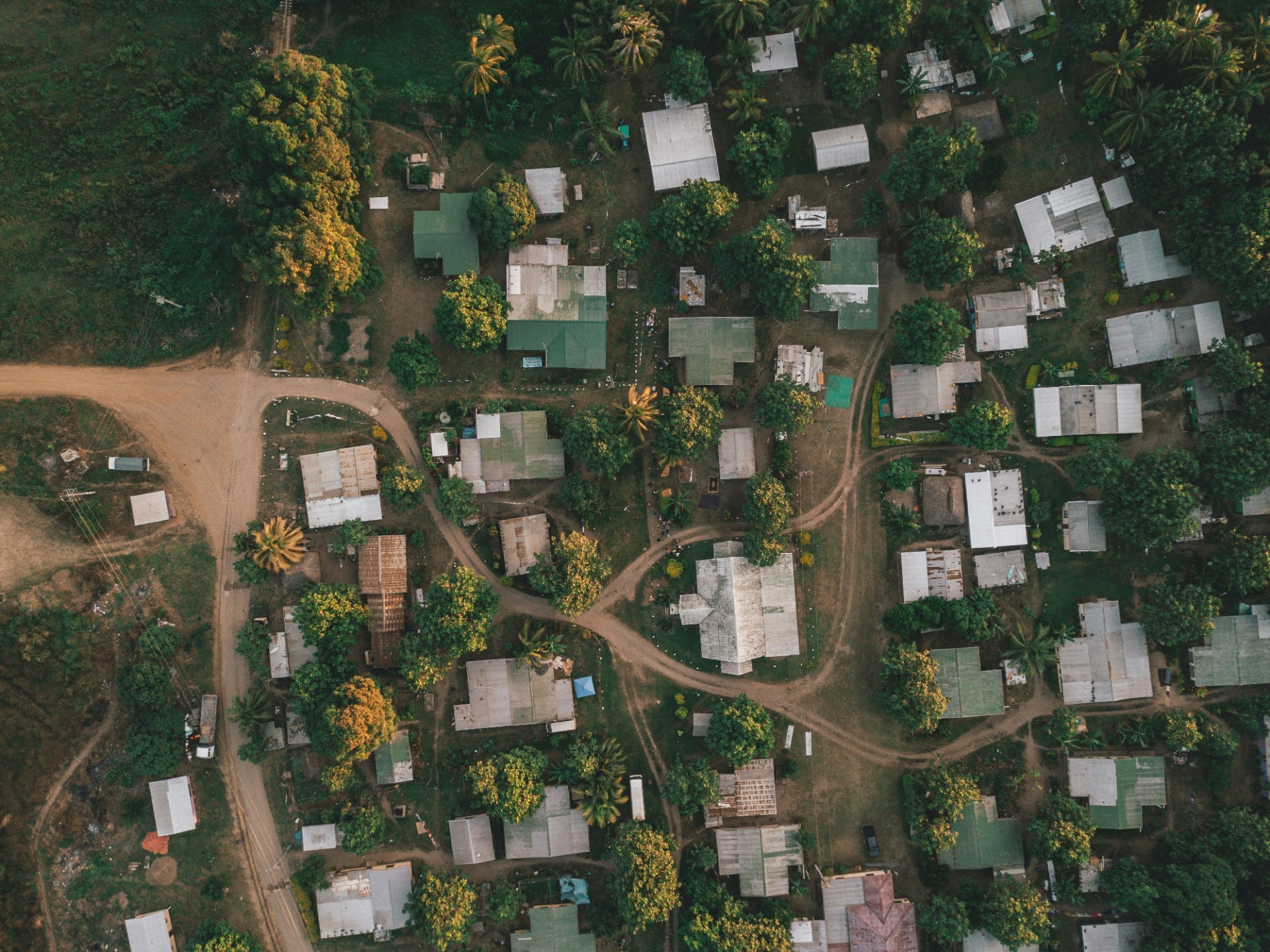 Arial view of a village in Asia