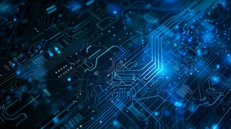 Neon glowing digital technology circuit board