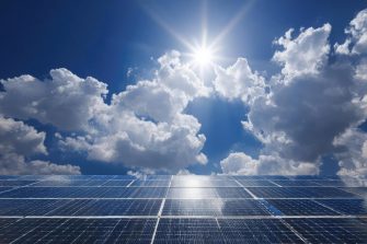 Solar panels array under a bright sun