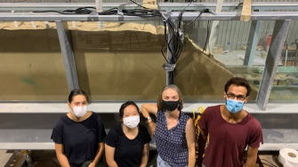 L-R): Honours/Taste of Research Student Emily Booth; Taste of Research Student Dominique Djaidiguna; CI Kristen Splinter; PhD Candidate Stefano Conti