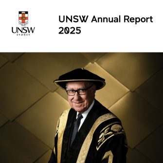 UNSW Annual Report 2025 cover image featuring the UNSW Sydney crest and a portrait of the Chancellor.