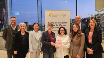 The authors of Being Patient: Close Encounters in Cancer World at the book launch, with the Australian Research Centre for Cancer Survivorship.