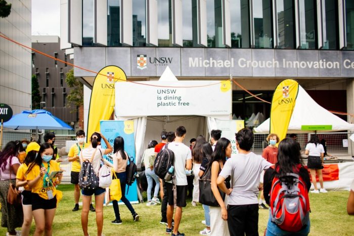 Photograph of crowd and Plastic Free stall at O-Week
