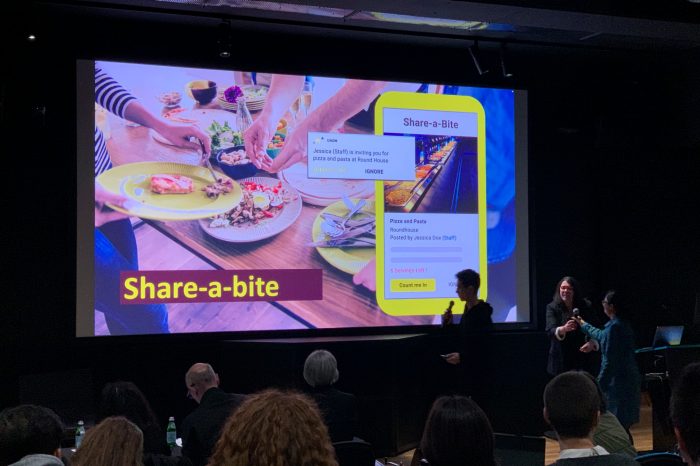 Student team presenting their circular economy idea at ADA Innovation Hub design sprint Pitch Night