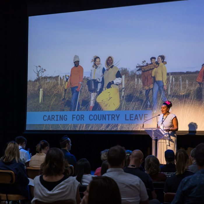 Tessa Carnegie pitching the Caring for Country Leave project to the audience at the Massive Action Sydney Unconvention