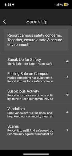 Screenshot from SafeZone app