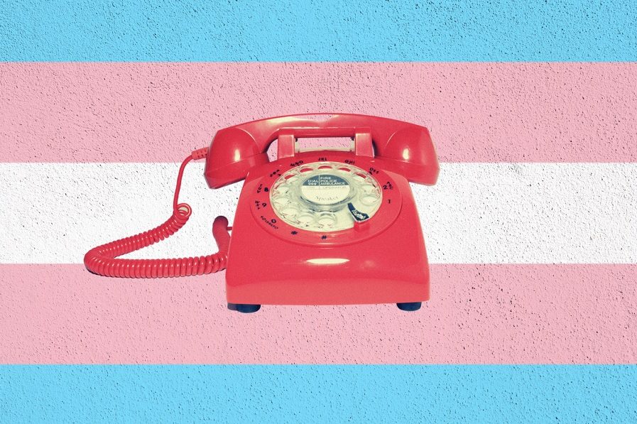 Telephone and white blue and pink striped background