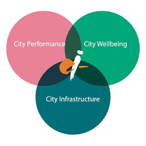 Venn diagram city performance city wellbeing city infrastructure