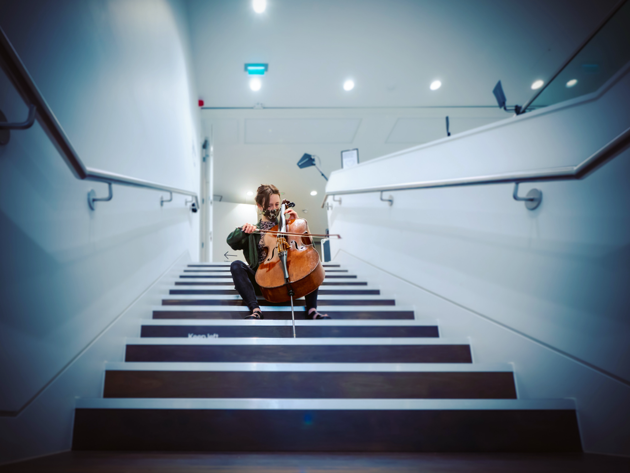 Alice Purton (Plus Minus Ensemble) performing in the John Hansard Gallery as part of a creative workshop for We'll find out when we get there