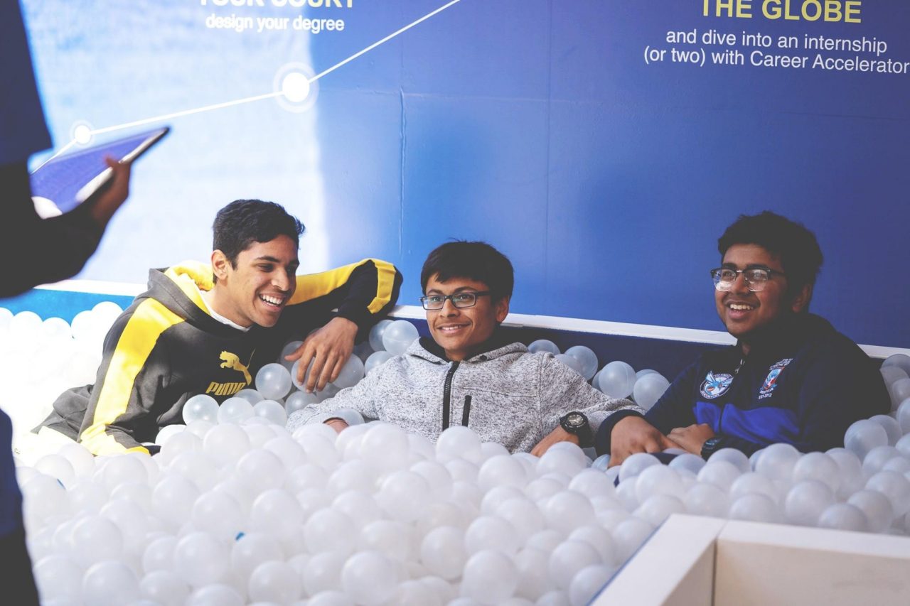 Students in a ball pit