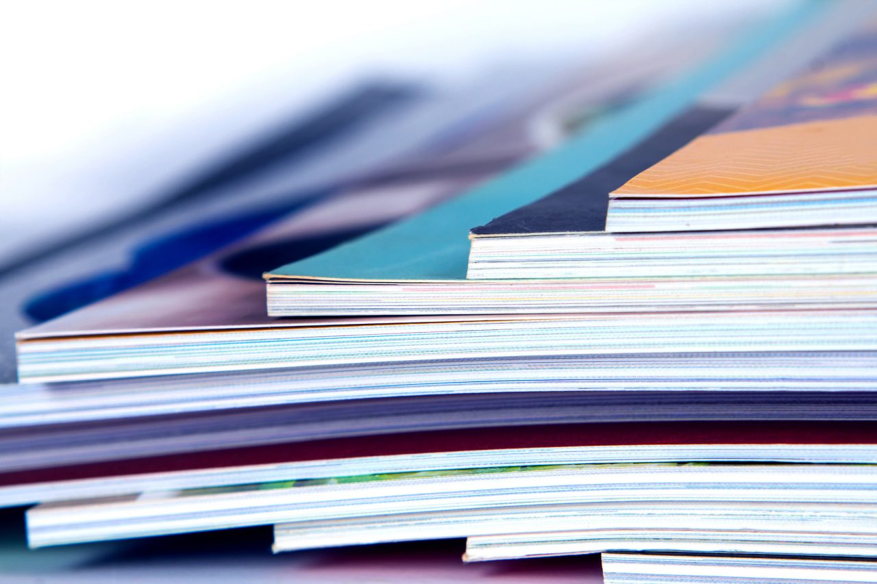 stack of the colorful magazines , extreamly DOF