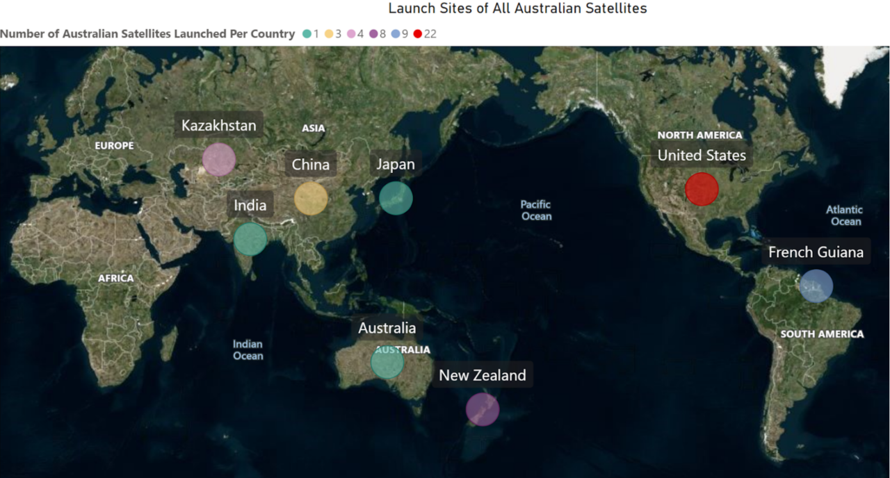 Launch sites of all Australian satellites