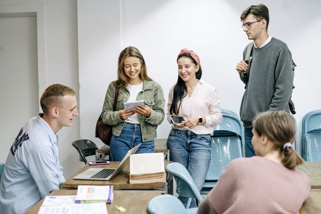 Students working together at a desk