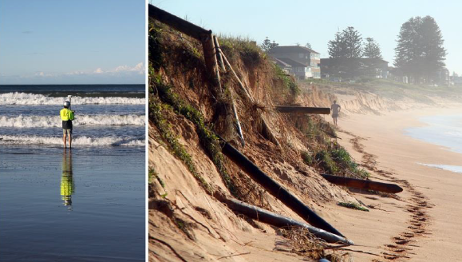 Ed Kearney performing a GPS survey and coastal erosion of Narrabeen Beach post storm in 2011