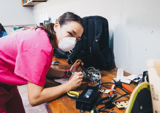 girl with mask with electric circuit