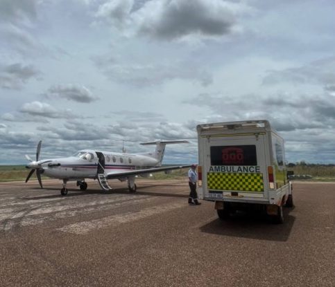 Royal Flying Doctors Service aeroplane and ambulance