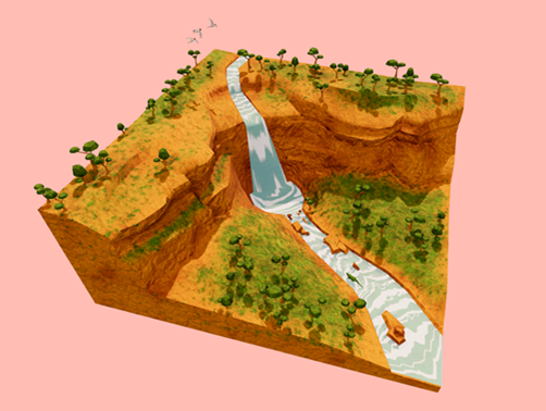 CGI of waterfall