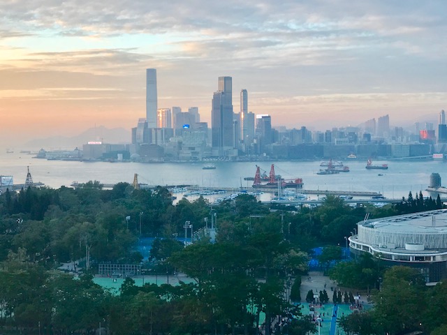 Maisie Lam's view from her Hong Kong apartment of the city landscape.