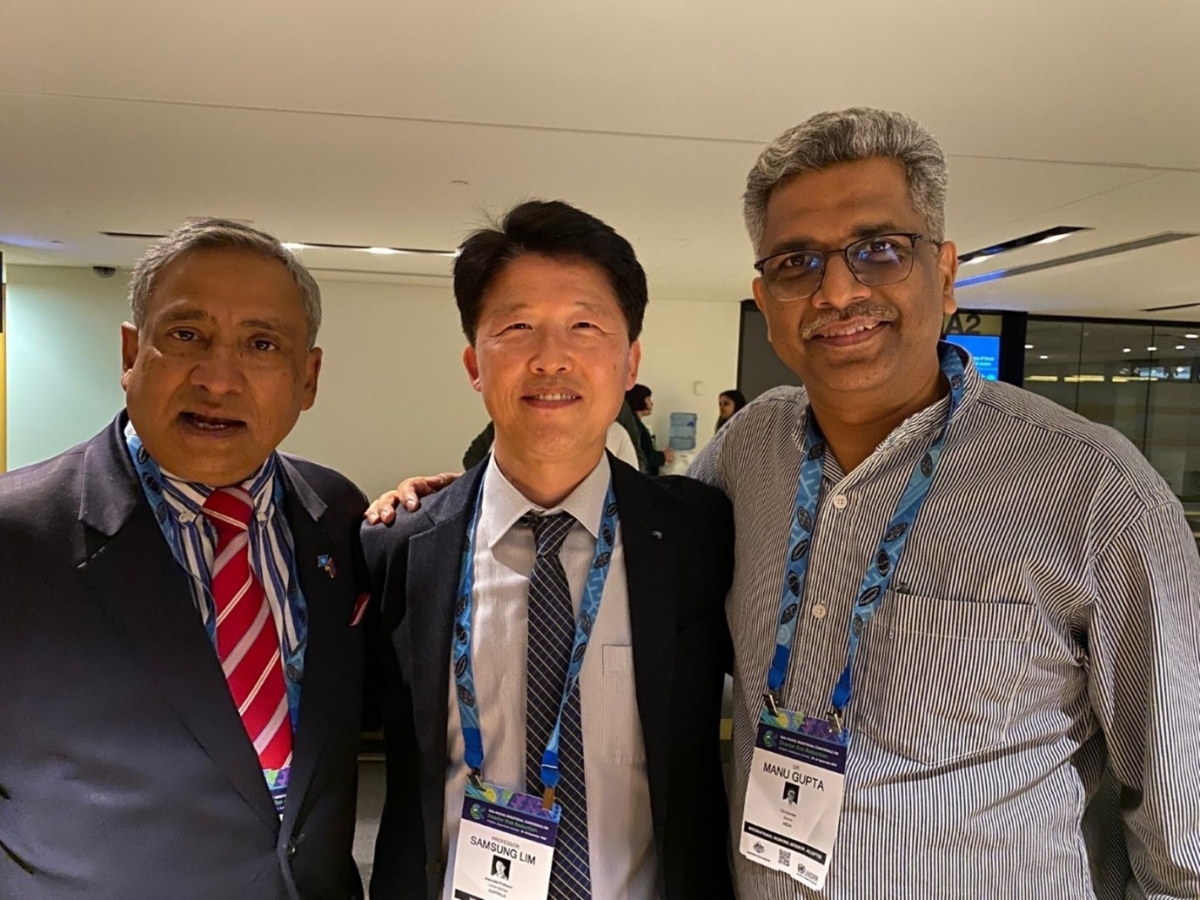 Tapan Mishra, the UN Resident Coordinator in Mongolia; Samsung Lim, UNSW Engineering and Manu Gupta, Co-founder of Seeds India at the APMCDRR