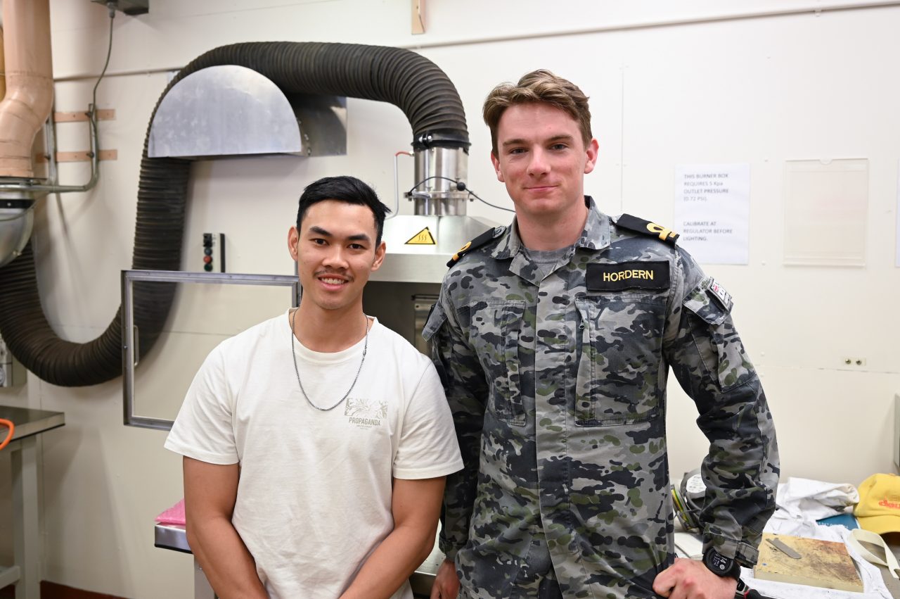 UNSW Canberra students Jonathan Lu and Matthew Hordern in the Pyrometric Lab.