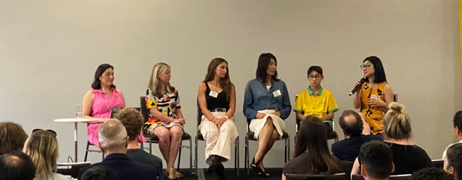 From left to right, Nas Campanella (Panel chair), Dr Meredith Prain (lived experience), Jenna Jones (lived experience), Junko Katsuda (mother of Arato), Arato Katsuda (lived experience), Dr Ceecee Britten-Jones (clinician-researcher)  