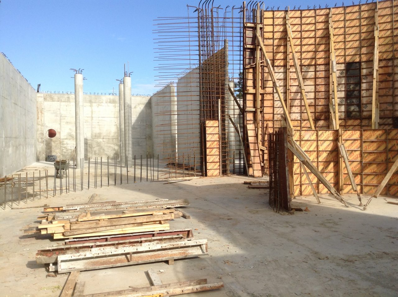 Concrete formwork in construction of new wastewater treatment plant