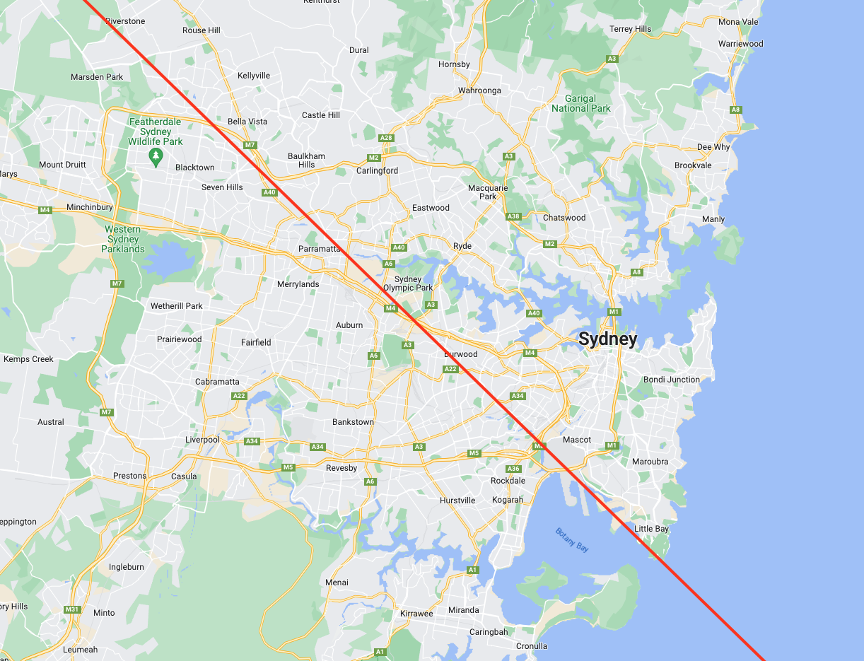 The latte line on a map of Sydney