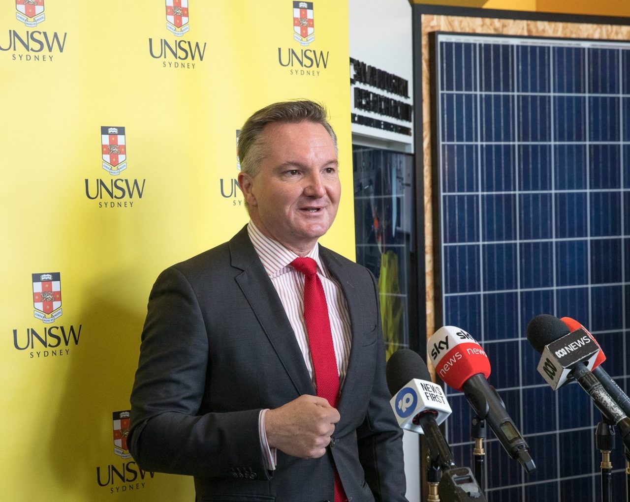 Chris Bowen, Minister for Climate Change and Energy, at an event at UNSW's Solar Industrial Research Facility