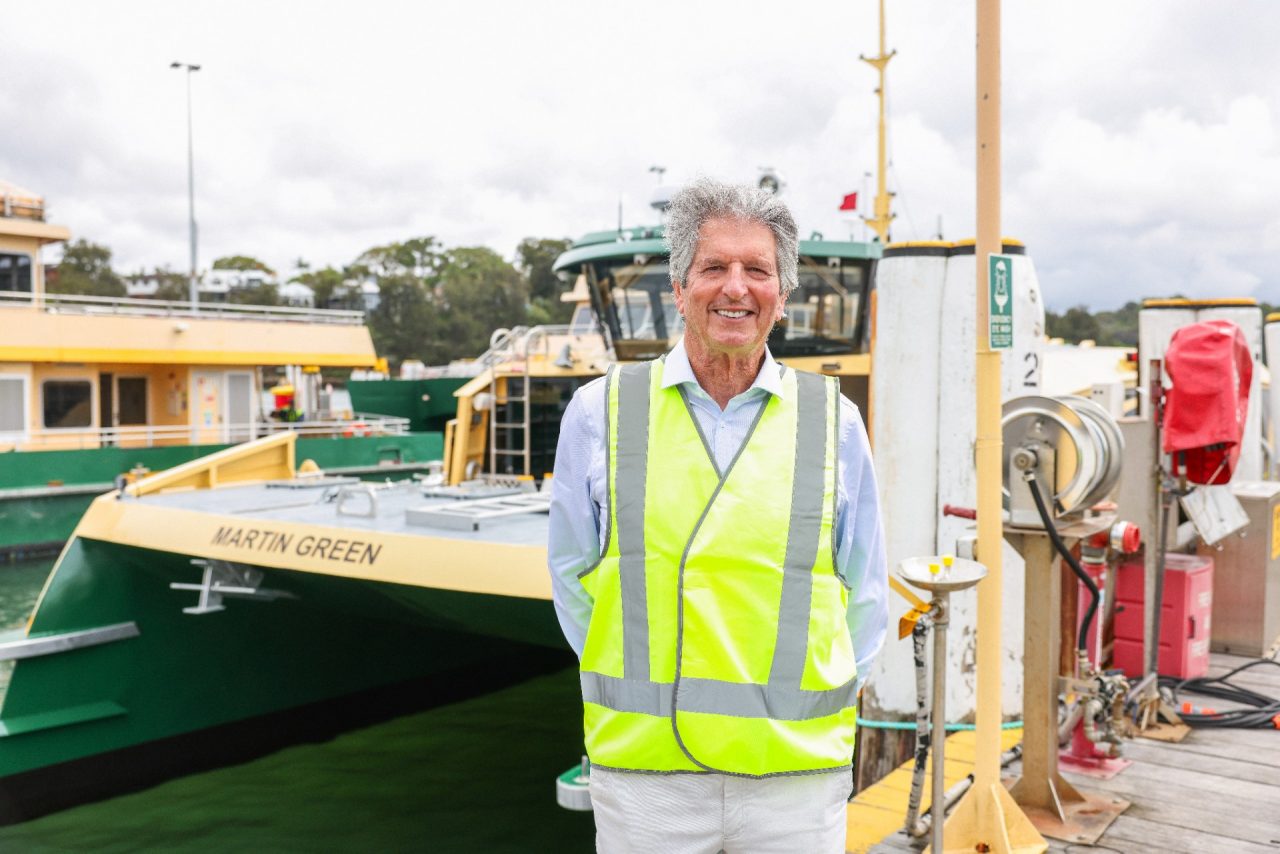Martin Green stands in front of the Sydney ferry named in his honour