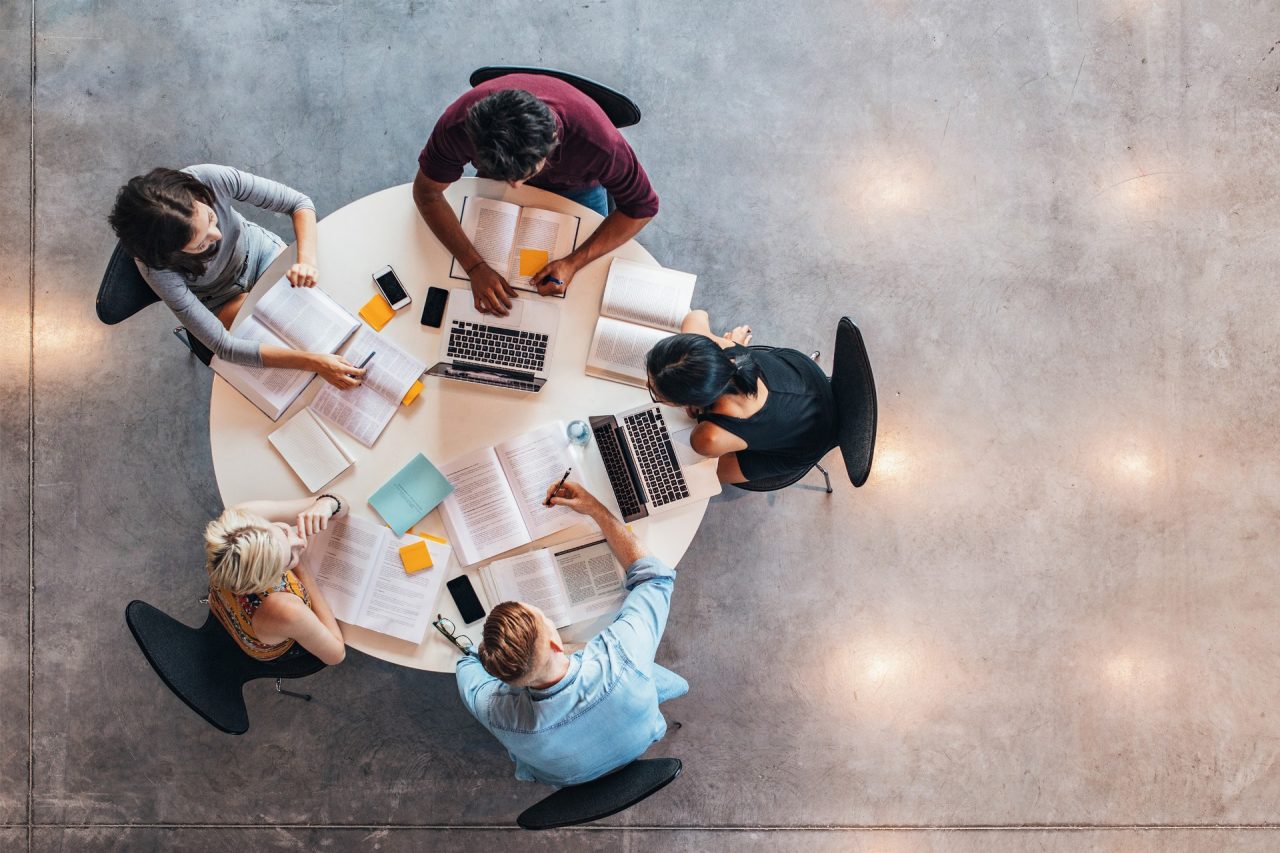 Students studying as a group