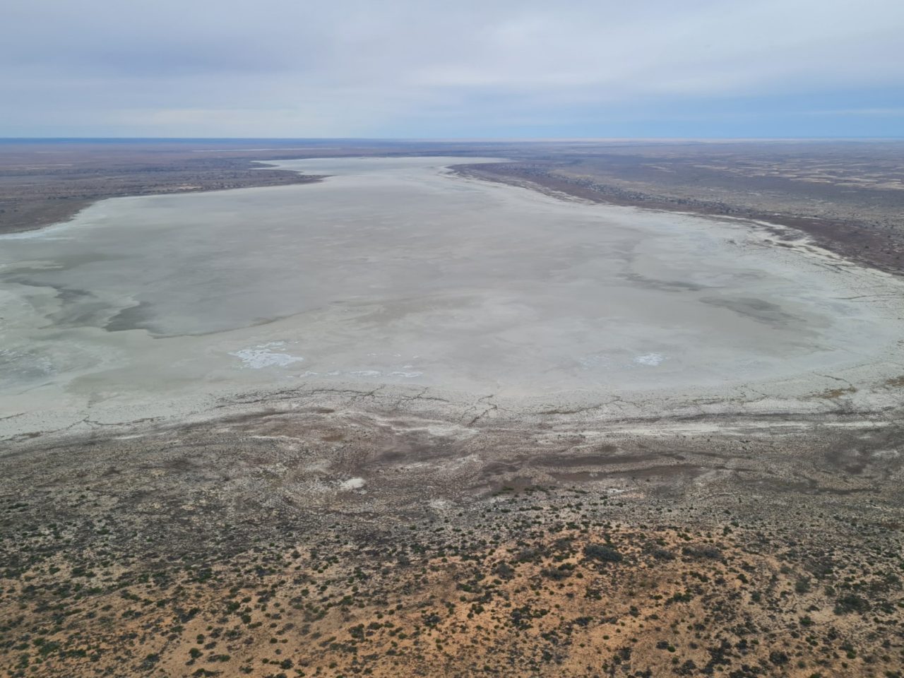 Aerial photo of large dry in land lake in desert
