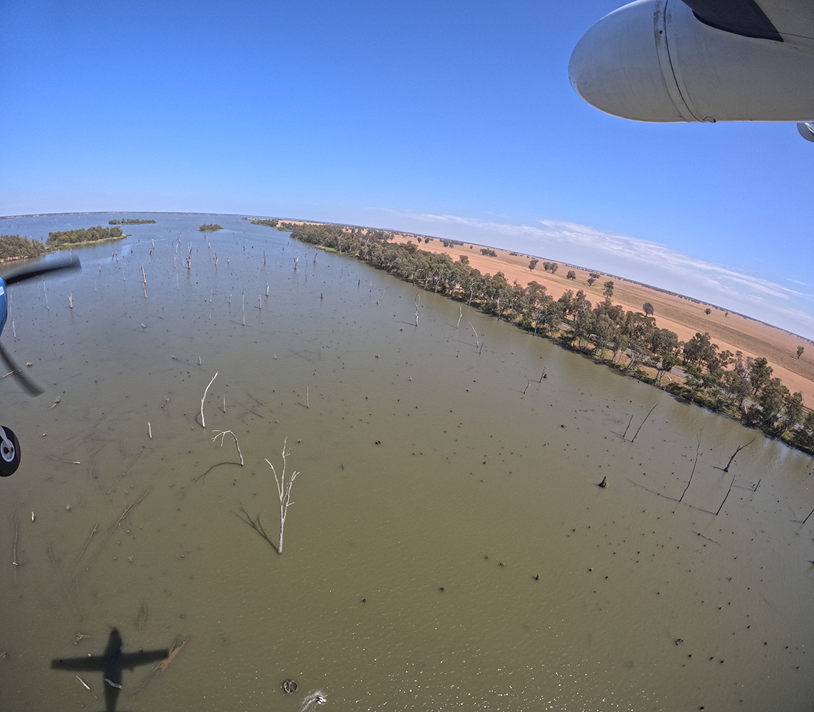 landscape with lake from light aircraft