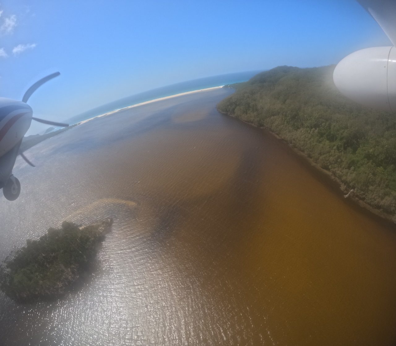 coastal lake and aircraft propeller