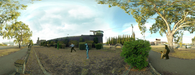 A panoramic view of the visualisation showing Pentridge Prison in daytime.