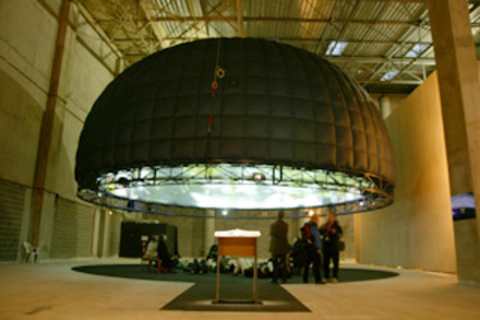 Installation view of the outside of Cupola, a dome that can show projections on the inside of the dome.