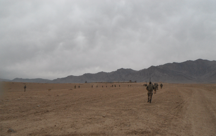 Screen shot from Restrospect, showing the arid terrain of Afghanistan.