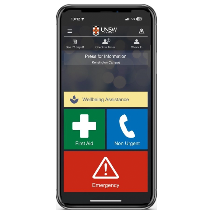 UNSW SafeZone app mobile view