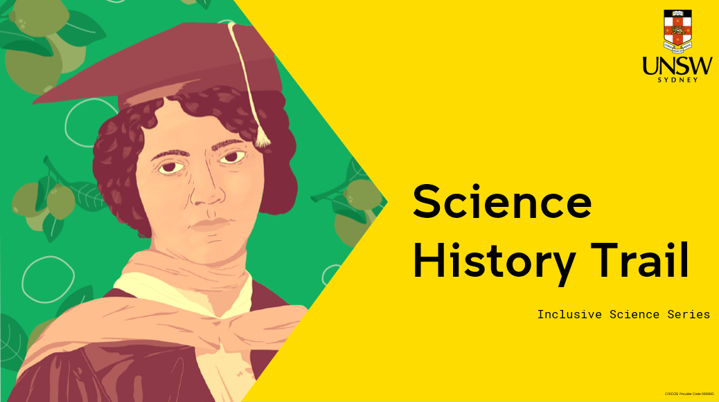 Science History Trail banner with image of woman on left