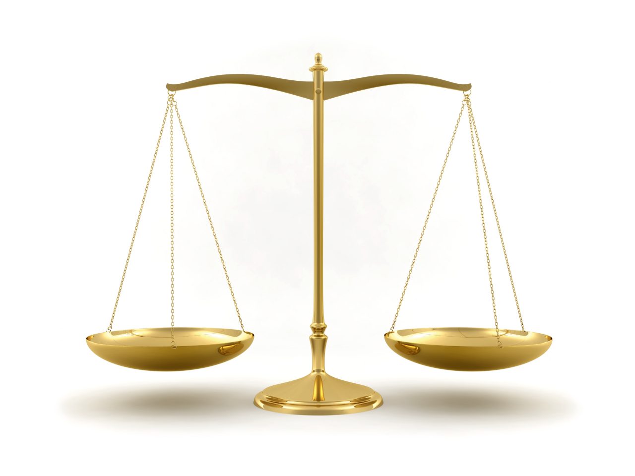 Gold scale isolated on white background. Law and justice concept.