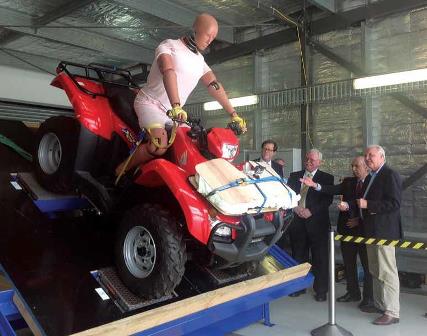 Static stability test for identifying the critical forward pitch angle of a Honda TRX-500 quad bike.
