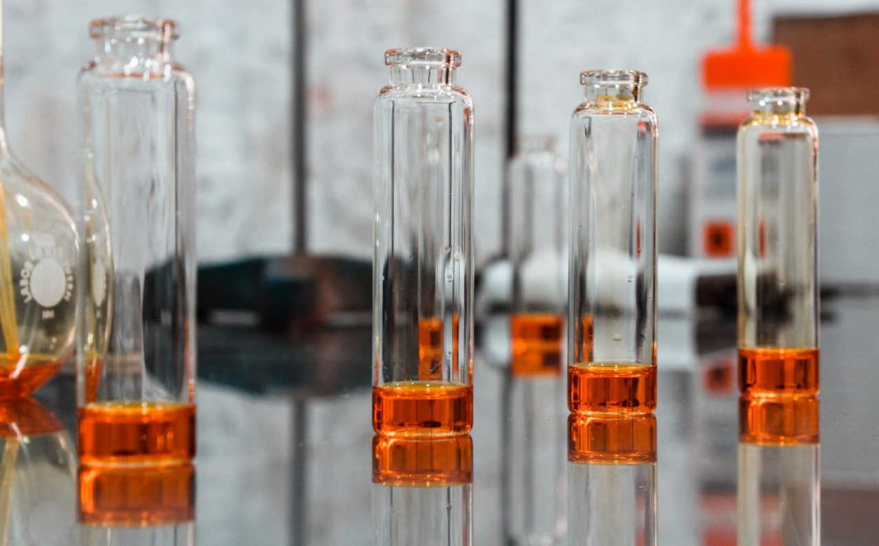 Glass tubes containing orange liquid