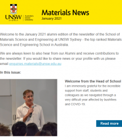 Tri-yearly newsletter of the School of Materials Science & Engineering, January 2021