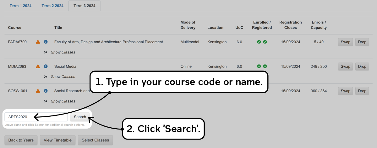 Screenshot of the enrolment waitlisting process as described