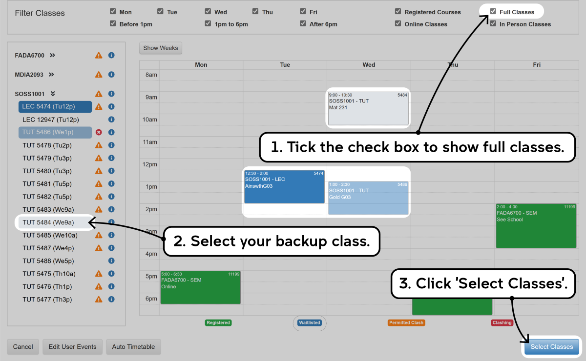 Screenshot of the enrolment waitlisting process as described