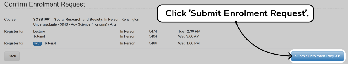 Screenshot of the enrolment waitlisting process as described