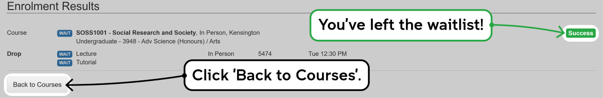 Screenshot of the enrolment waitlisting process in myUNSW as described