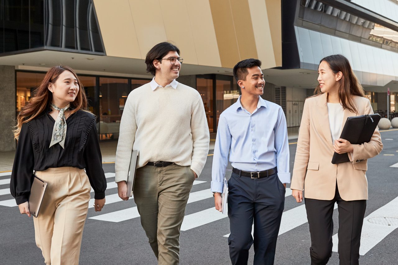 Students talking and laughing at UNSW.
