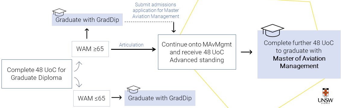 A detailed flowchart showing the pathways for entry into UNSW's Master of Aviation Management