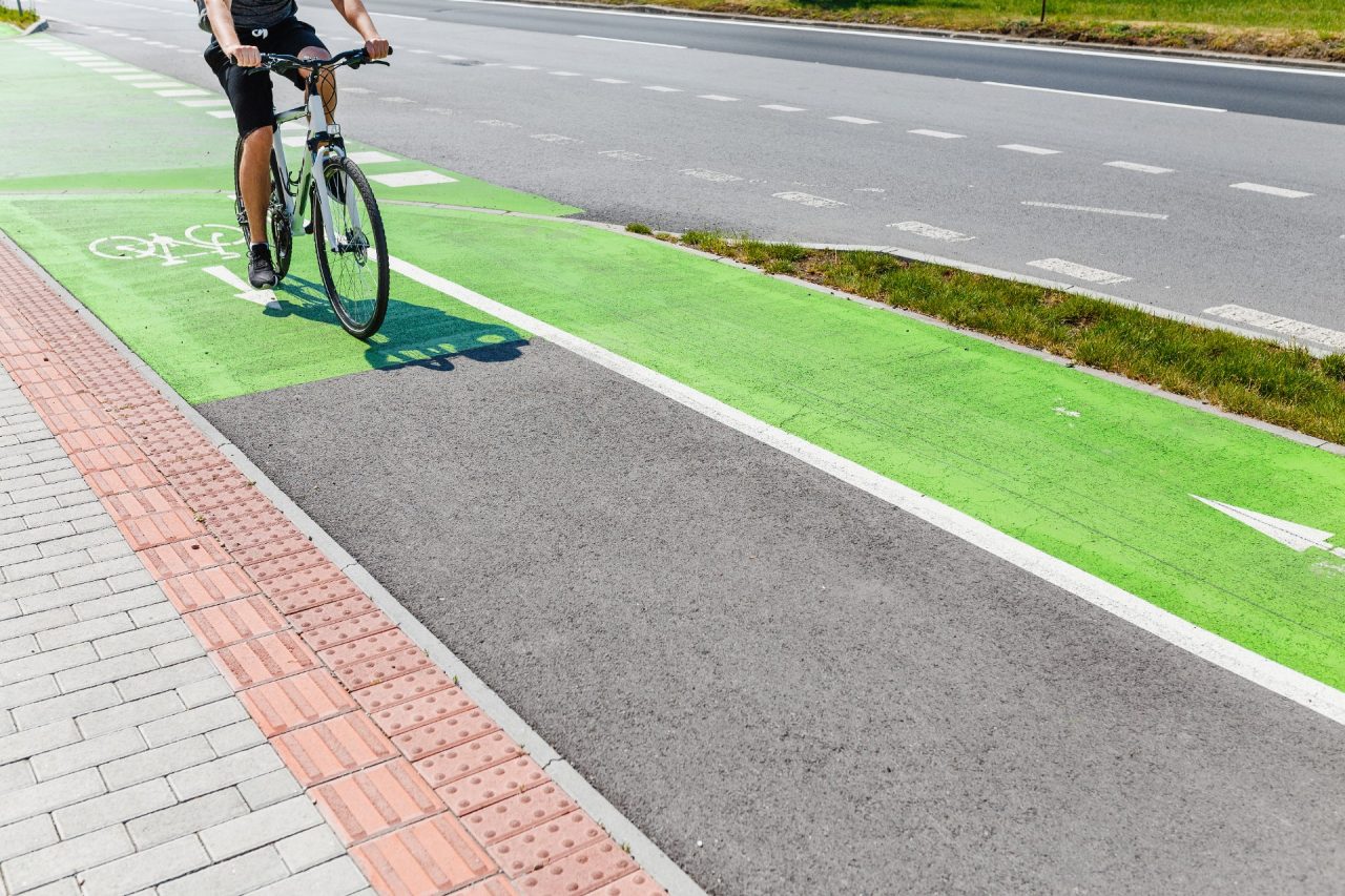 Bike green lane in europe, concept of bicycle way